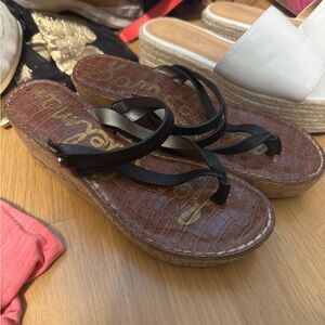 Sam Edelman Black and Brown Wedge Sandals